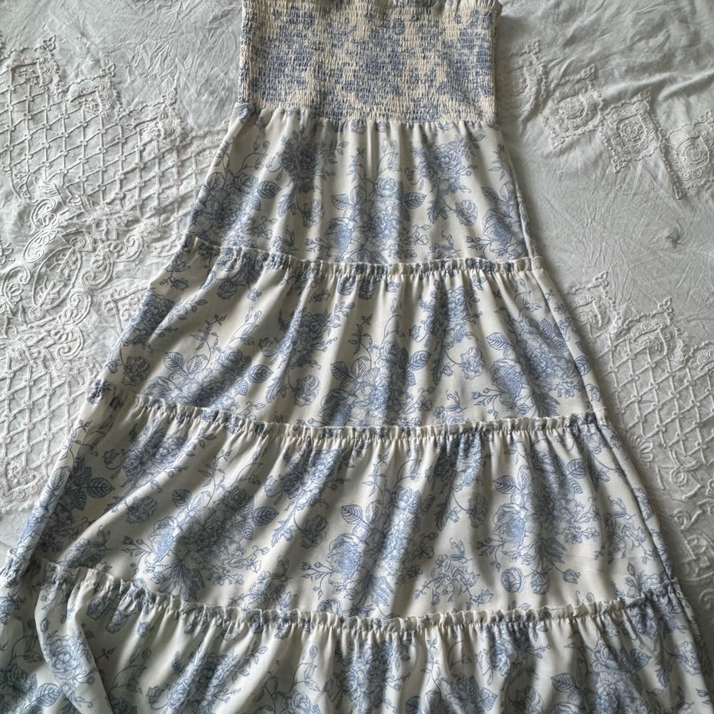 Amy Byer Cream and Blue Smocked Dress